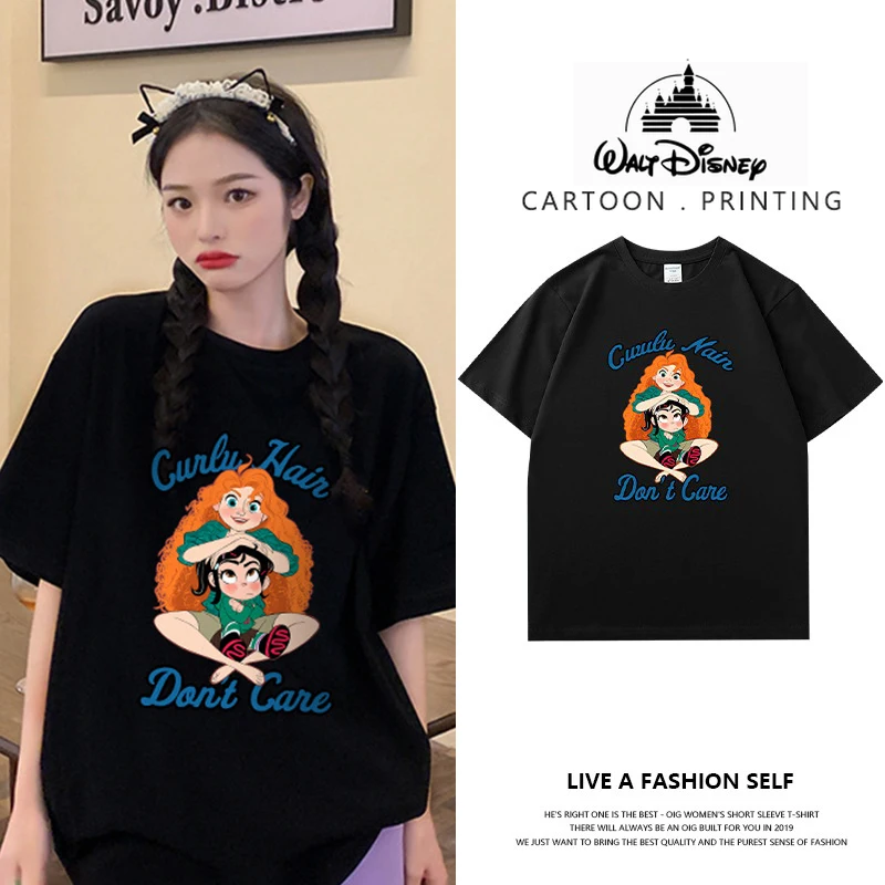 

100 Cotton Han Feng Retro Disney Princess Cartoon Short Sleeve T-shirt Female 2022 New Harajuku Design Sense Niche