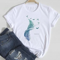 women t shirt feather letter printing fashion cartoon summer tee tops women short sleeve clothes lady print tee sexy t shirts