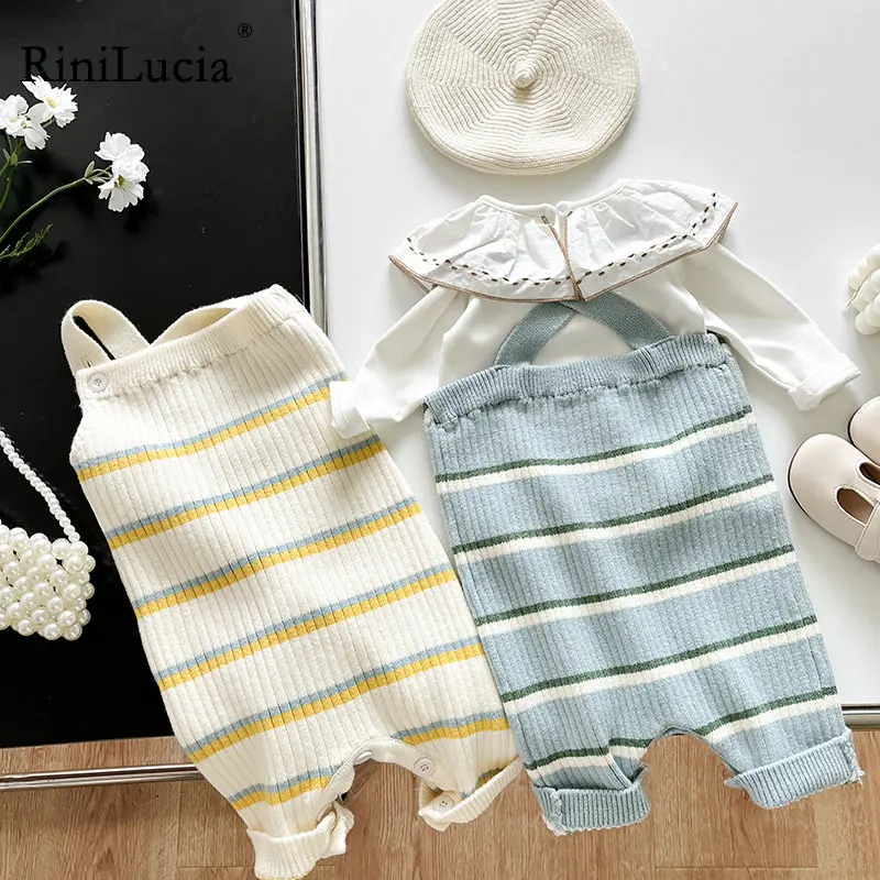 

RiniLucia Newborn Baby Boys Girls Rompers Cute Infant Jumpsuits Playsuits Sleeveless Knitting Striped Toddler Jumpsuit Clothing