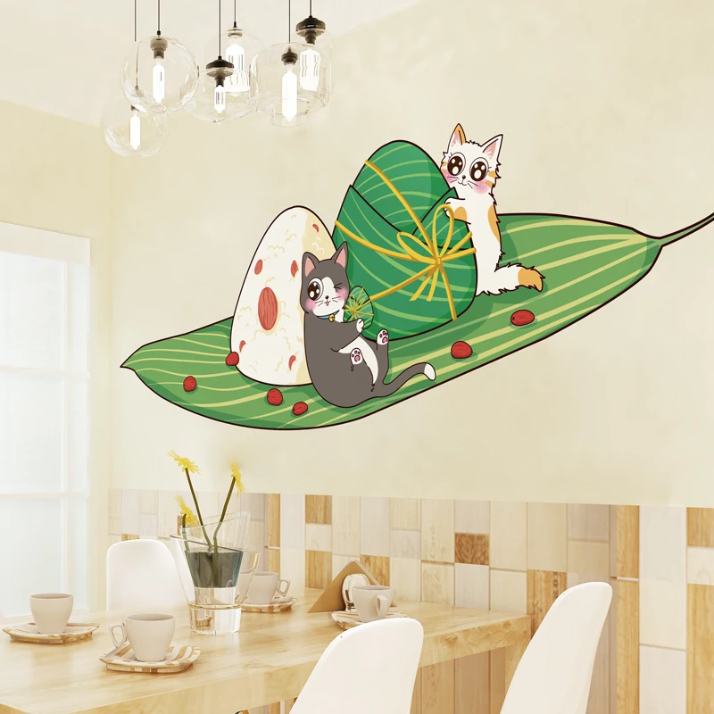 

Китайские настенные наклейки [shijuekongjian] Zongzi, наклейки «сделай сам» с кошками и животными, настенные наклейки для детской комнаты, спальни, де...