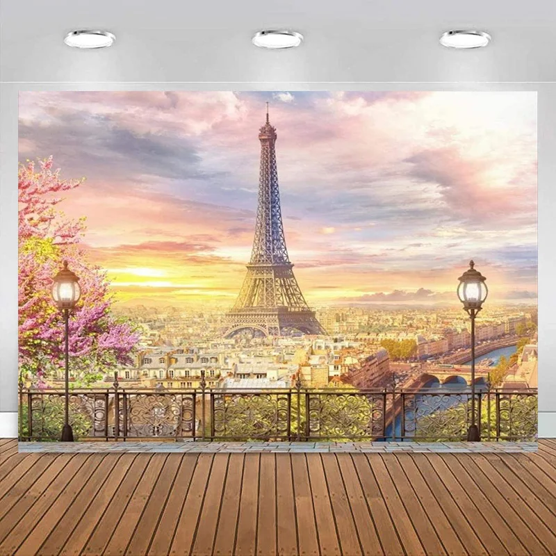 

Eiffel Tower Backdrop for Wedding Birthday Party Paris Wedding Decorations Streetscape Photography Background Banner Decoration