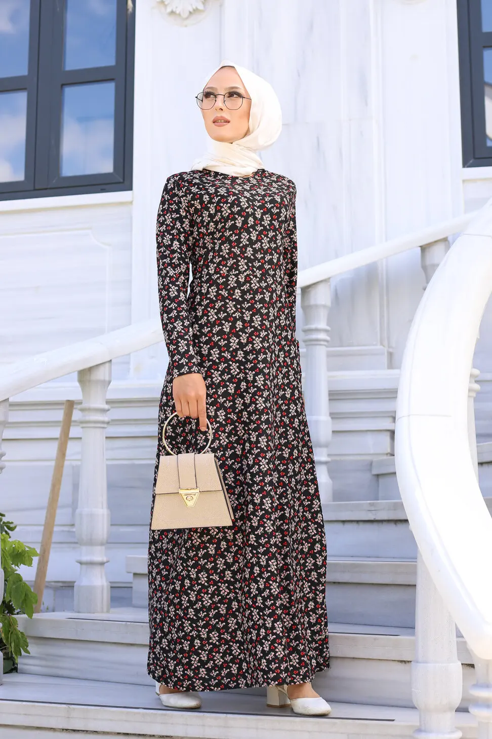 TUGBA Muslim Dress Long Sleeve Floral Print muslim dress code 2021 turkish gown hijab summer