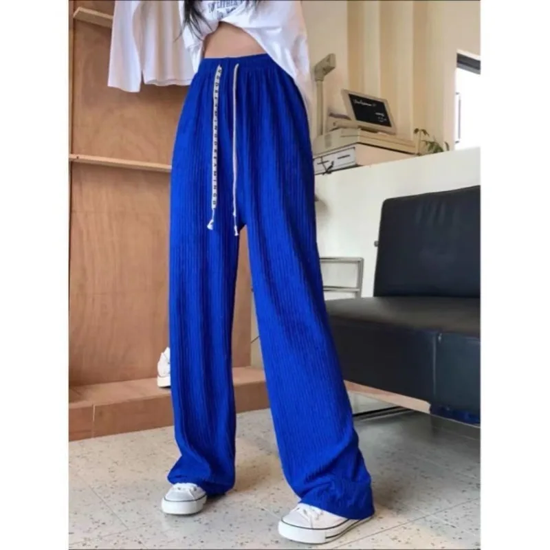 Осенне-зимние женские Однотонные эластичные свободные длинные широкие брюки на
