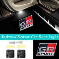 2pcs infrared car door led gr sport logo welcome laser projector courtesy shadow light for hv yaris rz rc rs supra turbo a90