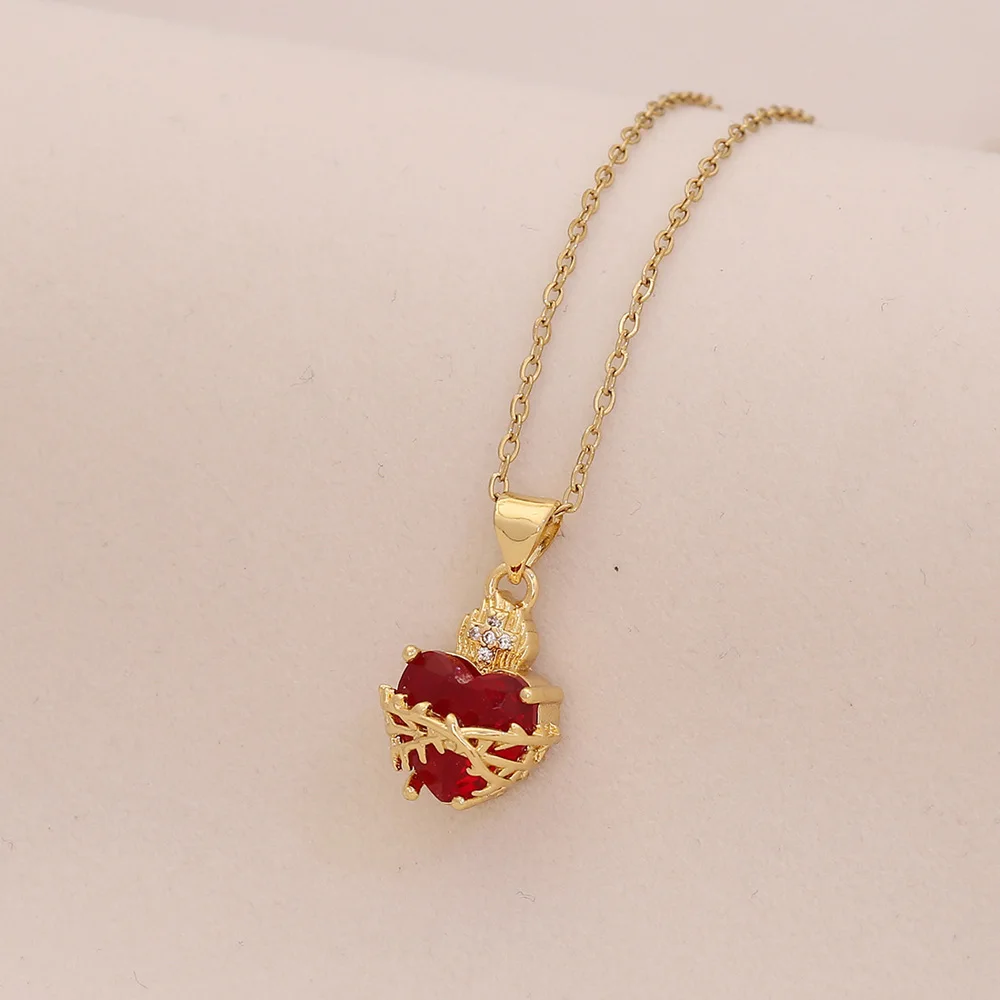 Новое ожерелье с подвеской из нержавеющей стали и красными стразами для женщин, модное ожерелье золотого цвета, ювелирное изделие, подарок (art.: 3920cfd84db74) - 3920cfd84db74