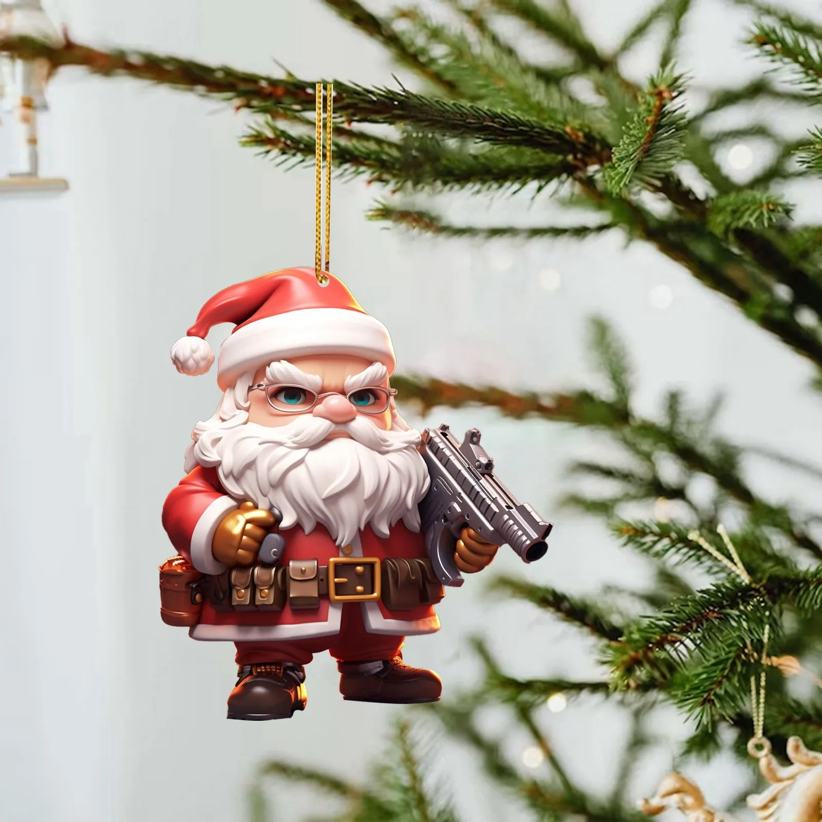 

Acrylic Cool Santa Pendant Double Print Christmas Tree Hanging Pendant Festive Celebration Christmas Series Pendants Present Diy