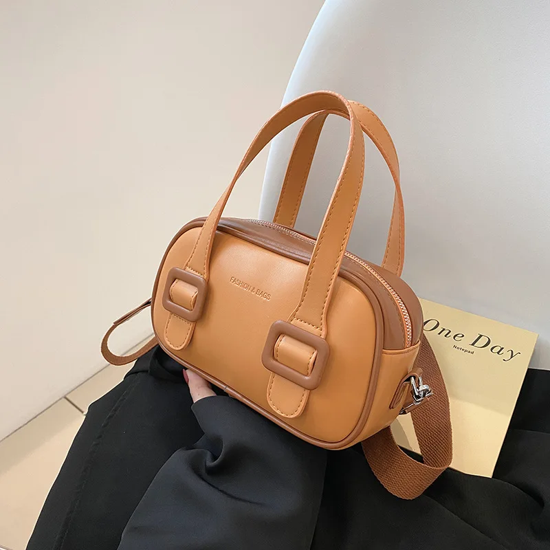 Leather Textured Contrast Handbags Cute Sweet Pinkycolor Shoulder Crossbody Bag Women's Fashion Portable Small Square Satchel