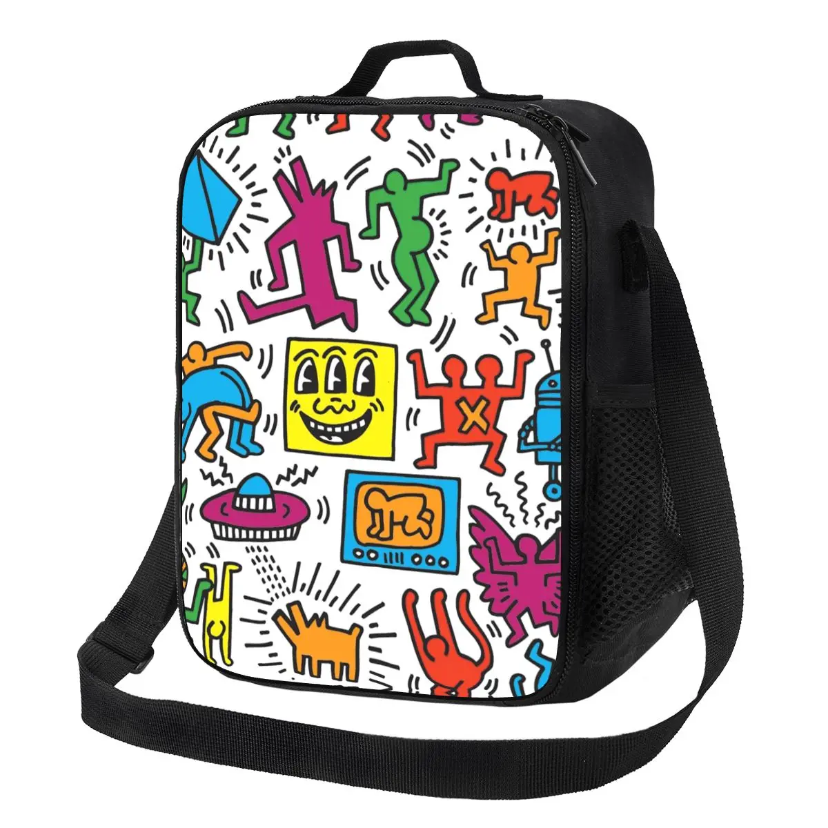 

Haring Abstract Smile Insulated Lunch Bag for Women Graffiti Paintings Art Thermal Cooler Lunch Box Beach Camping Travel