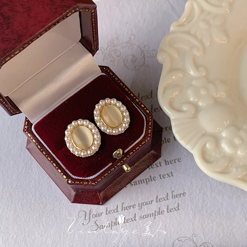 

Gentle Eyes Pearl Earrings Opal Stud Earring Danube Maiden Court Style Luxury Vintage Earings Wedding Jewelry Zircon Bijoux Gift