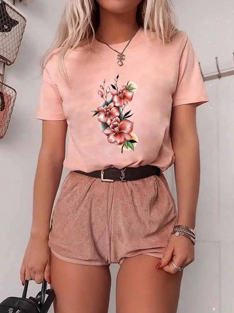 

Футболка женская с цветочным принтом, модная Повседневная стильная тенниска с коротким рукавом, графический Рисунок, в винтажном стиле