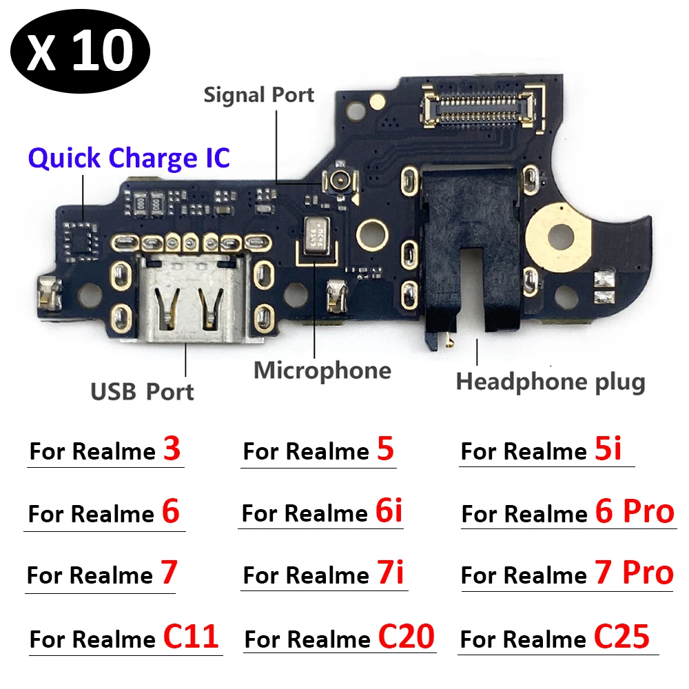 10Pcs Dock Connector Micro USB Charger Charging Port Flex Cable Board For OPPO Realme 7 6 6i 5 5i 3 Pro C11 C20 C25 C12 C15 C21