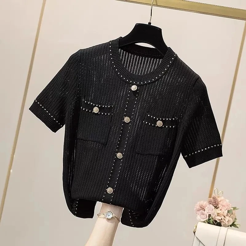 Корейский модный ледяной вязаный костюм летний трендовый Повседневный пуловер с