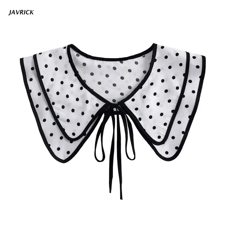 

Women Double Layer Detachable False Collar Vintage Polka Dot Patterns Summer Sunscreen Capelet Lace-Up Shawl Wrap Scarf