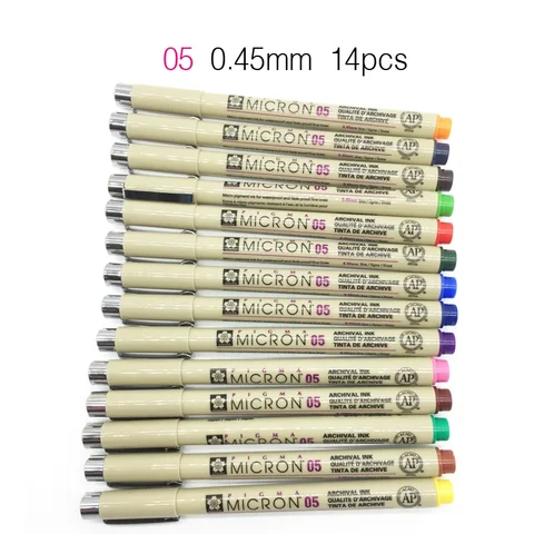 Conjunto de 8/14Colors Sakura Pigma Micron Liner caneta 0,25 mm 0,45mm Fineriner linhas de desenho de linhas de desenho de caneta Pen Student Art Supplies