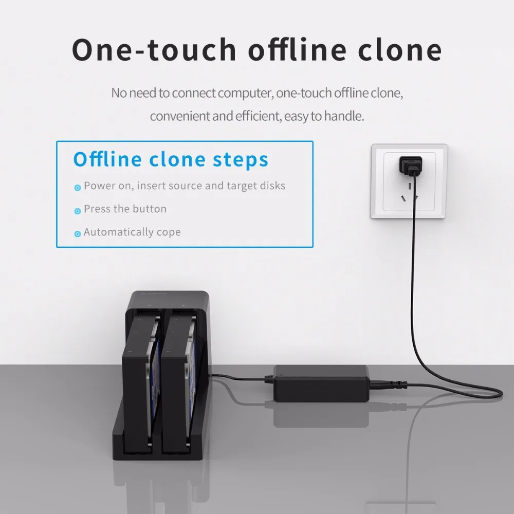 Фото ORICO 2-этажная док-станция для жесткого диска с автономным клоном SATA-USB 3.0 Док-станция для жесткого диска для корпуса жесткого диска 2,5/3,5 дюйма №3