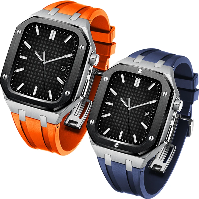 

Luxury men Stainless steel Watch Case for apple watch 7 45 6 5 4 Se 44mm Cover Modification Kit for iwatch Protection Shell
