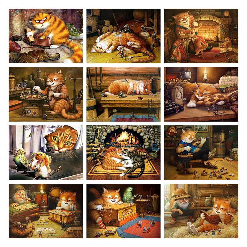 

Diamond Drawing Cartoon Cat, 5D DIY Full Square/Round Handmade Diamond Embroidery Kit, Mosaic Art Cross Stitch, Home Decor