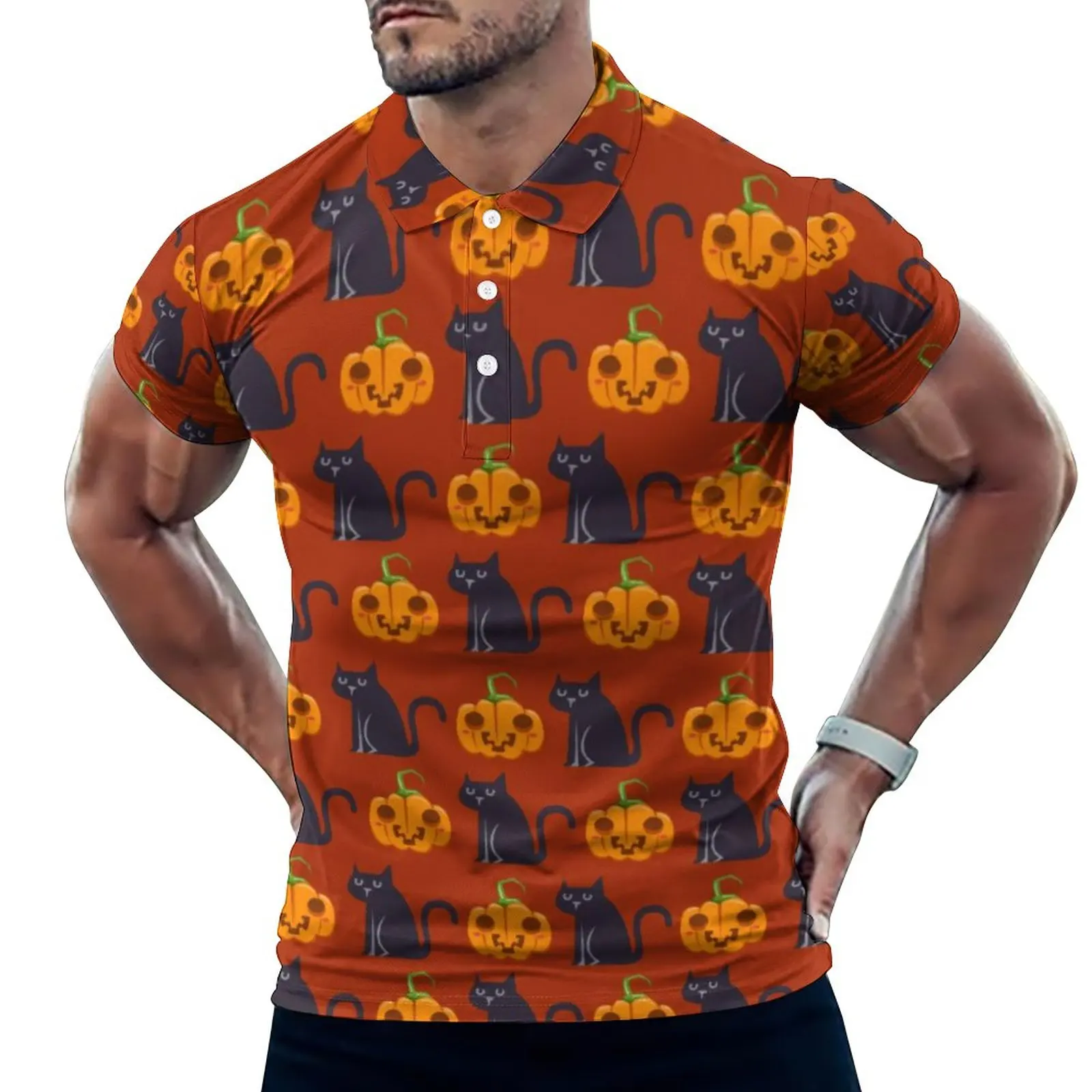 

Повседневные рубашки-поло с изображением кошек на Хэллоуин, футболки с изображением милой тыквы, графическая рубашка с коротким рукавом, но...