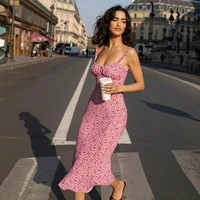 2022 womens spring and summer new womens fashion suspenders sexy one shoulder slim print dress women