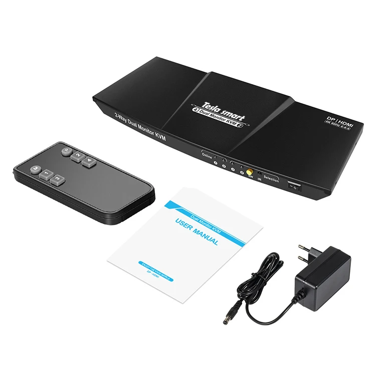 

Tesmart OEM ODM Dual Monitor input 2 HDMI + 2 DP output 2 HDMI KVM Switch Hot Plug 4K 60Hz KVM Switch