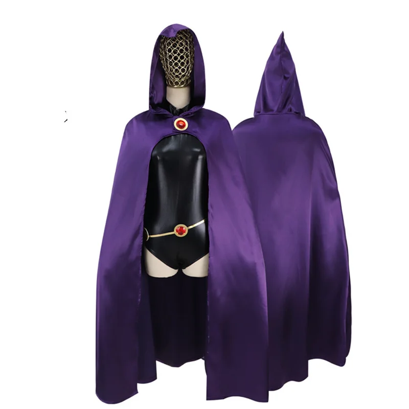 Halloween Teen Titans Superhero Anime Raven Cosplay Party Fashion Women Black Bodysuit Purple Hooded Cloak Jumpsuits Set Costume images - 6
