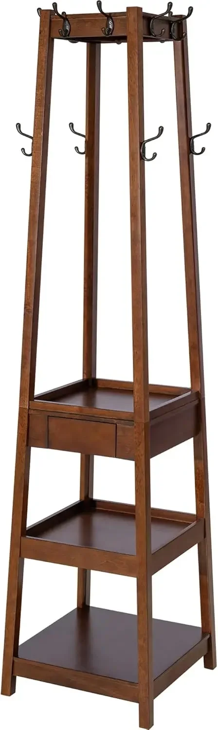 Деревянная сверхпрочная вешалка с 12 крючками и 3-х ящиком 1 кофе