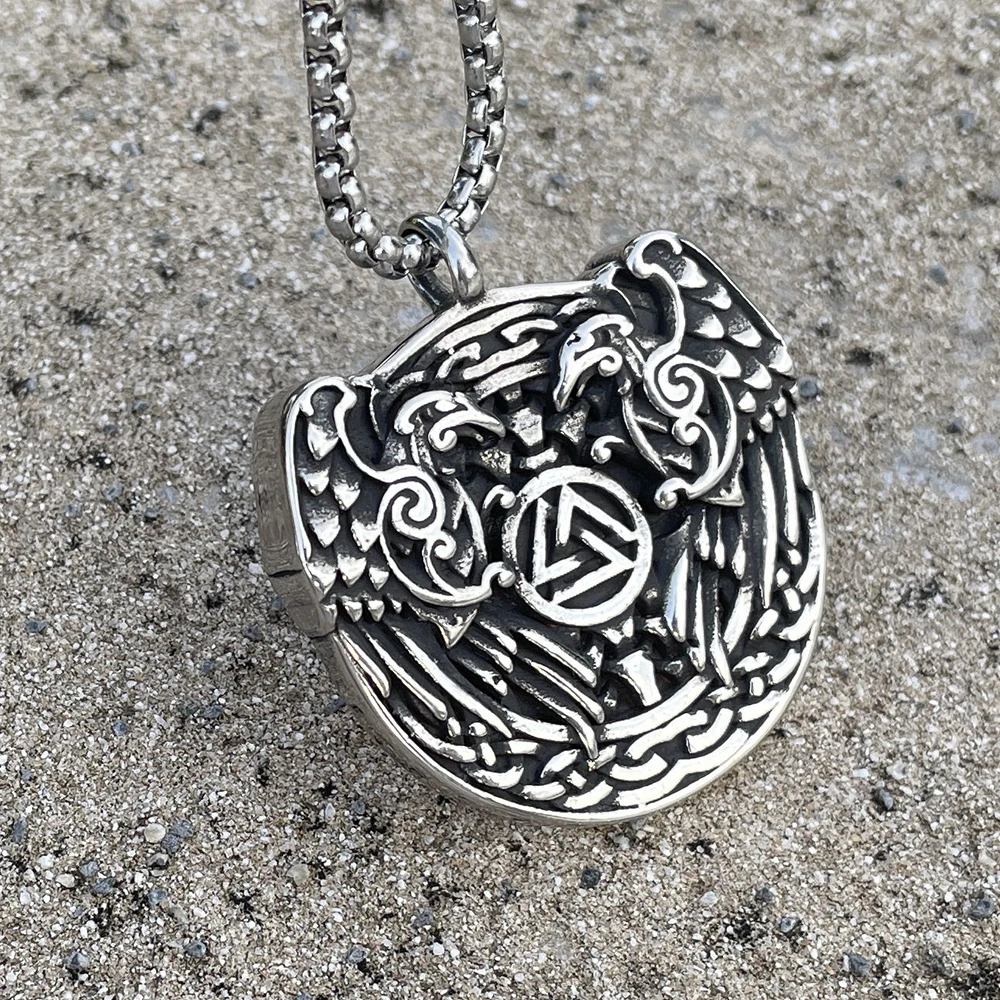 

Norse Odin Huginn And Muninn Raven Pendant Necklace Vintage Stainless Steel Celtic Viking Valknut Necklace Men Amulet Jewelry