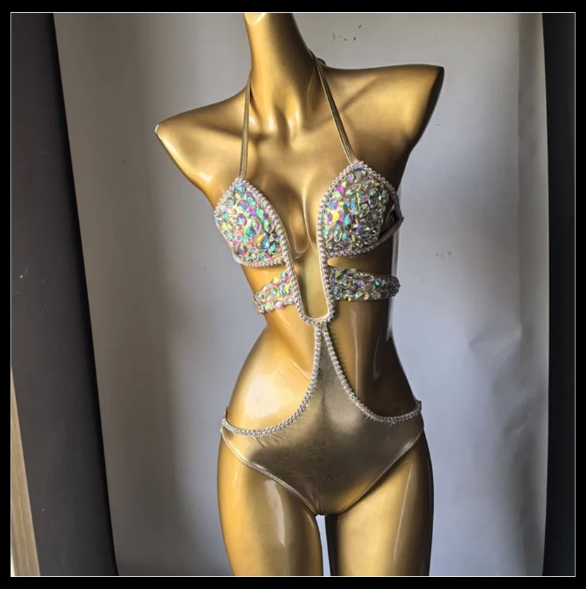 Цельный купальник бикини для ночного клуба 2025 года сшитый вручную цепочкой