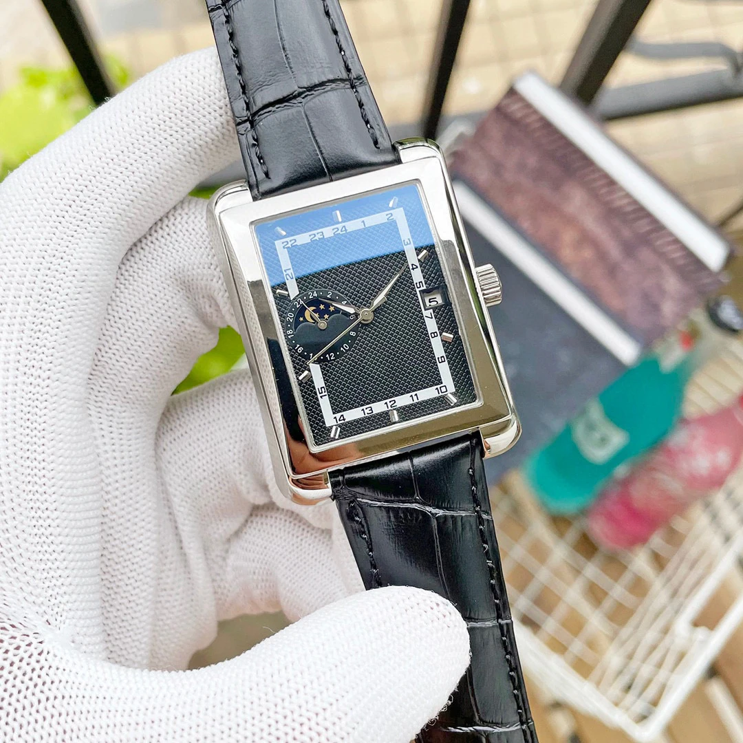 

New 40MM Square Mens Watches Automatic mechanical movement Wristwatch Leather strap