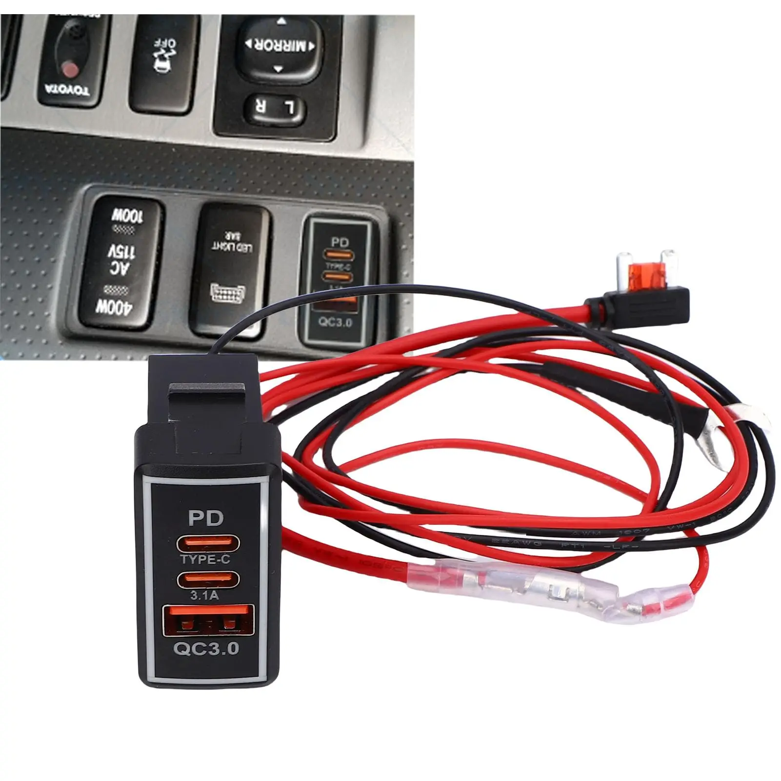 Фото 1 шт., адаптер для быстрой зарядки USB TYPE-C QC3.0, синий светодиодный индикатор, 12/24 В, для Toyota FJ/Land Cruiser Prado 4Runner Tacoma №2
