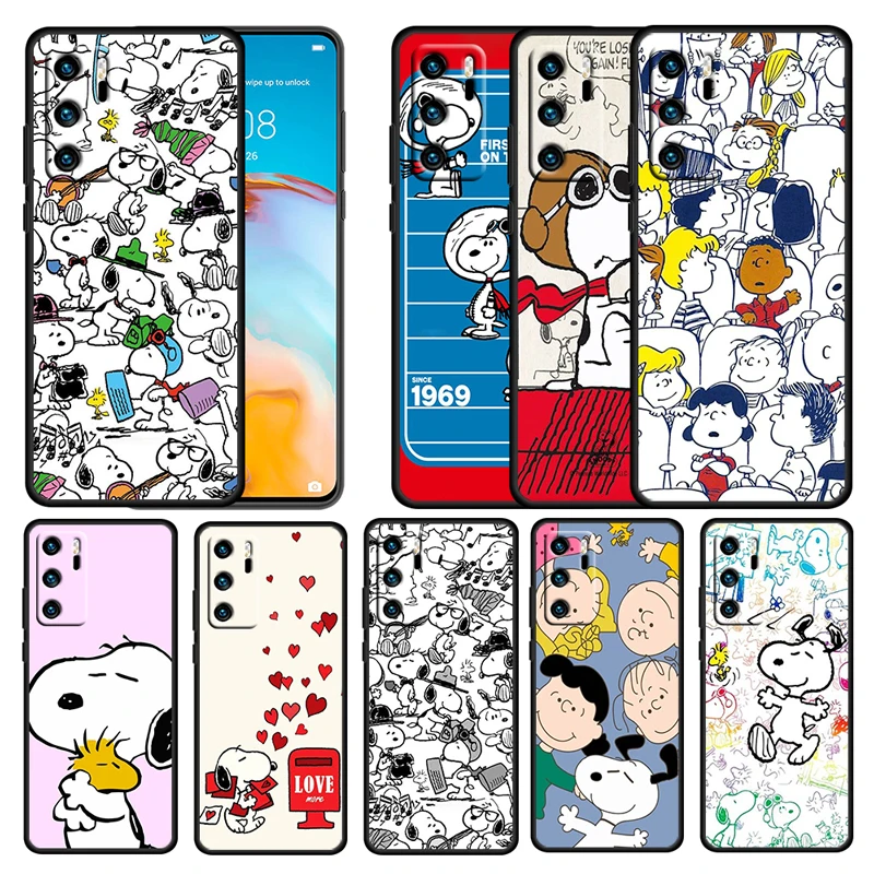 

Snoopy Cartoon Dog Boy For Huawei P50 P20 P30 P40 5G P10 Pro Lite E Plus P9 Lite Mini Silicone Soft TPU Black Phone Case Cover