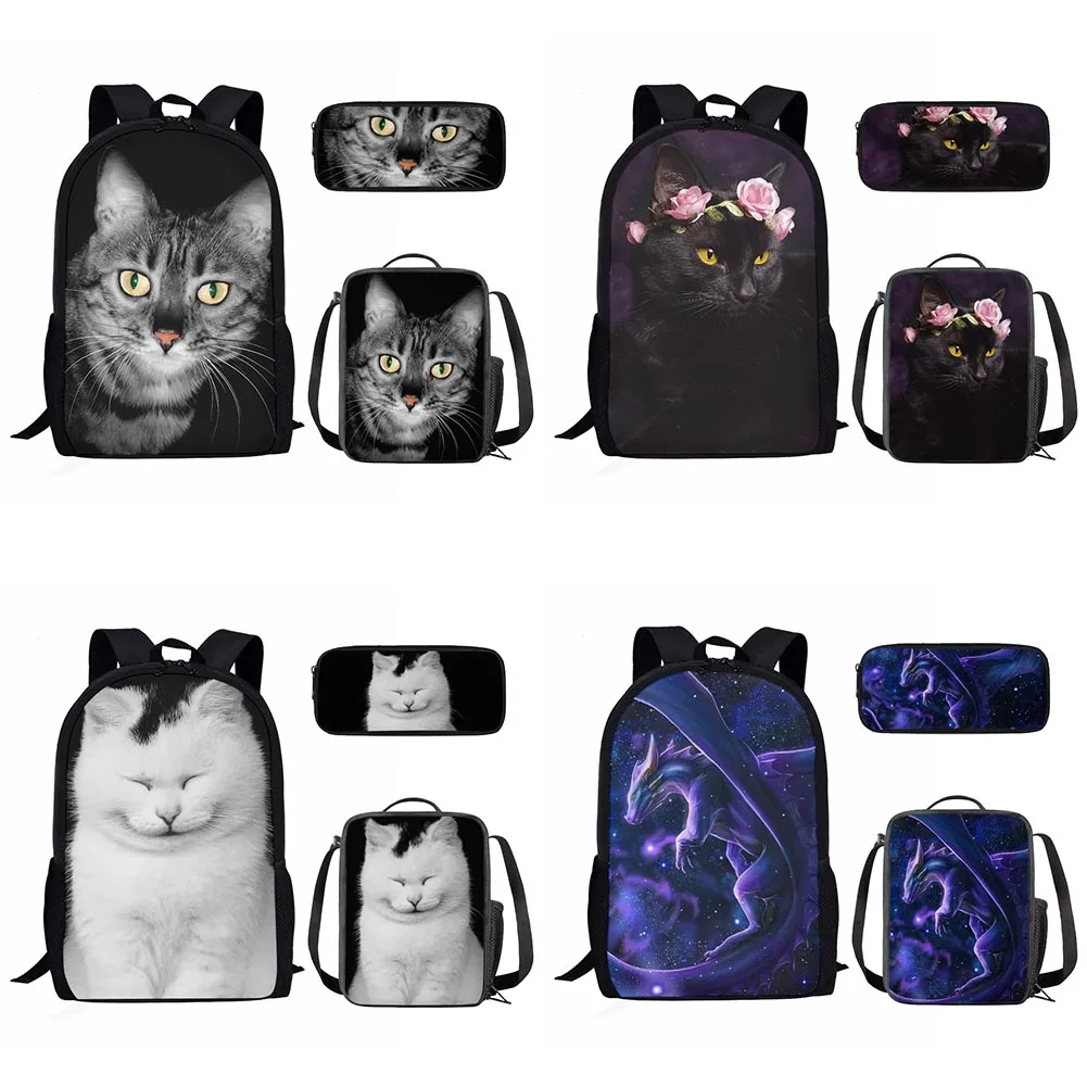 

Детский школьный чехол с изображением кошки и животного, детский школьный рюкзак, комбинированная сумка для книг, сумка для обеда, чехол для...
