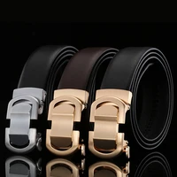 men belt high grade soft leather texture lychee pattern black pants belt business casual silver gold alloy automatic buckle belt
