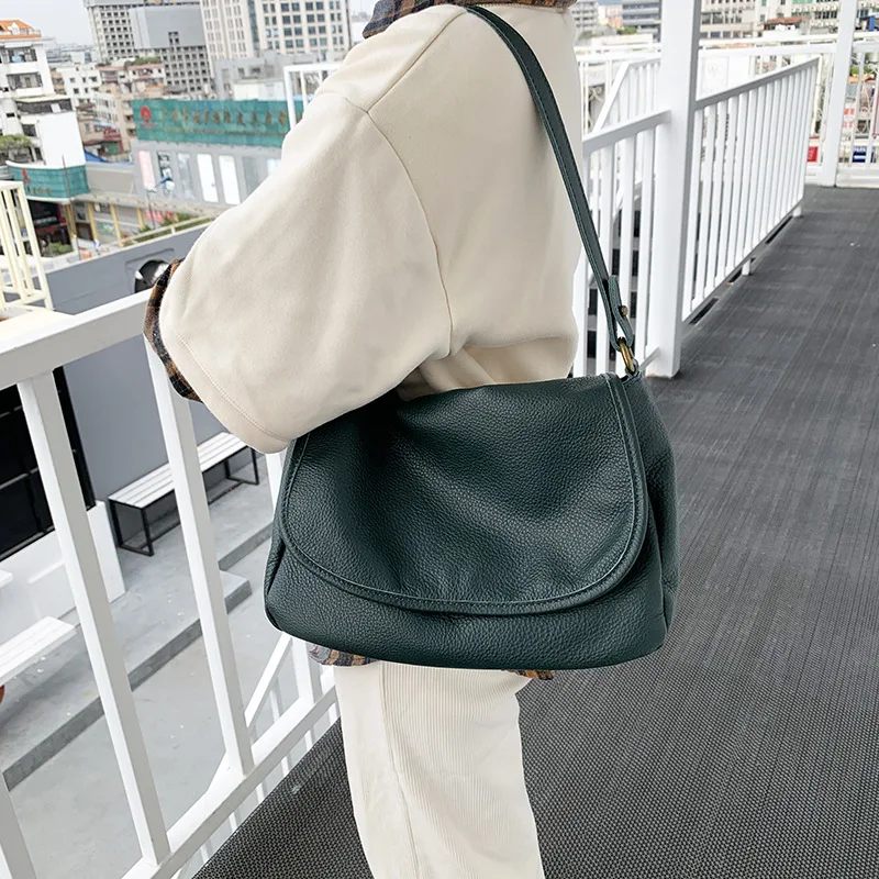 Bag Fashion Large Capacity Cowhide Single Shoulder Crossbody  Armpit Bag