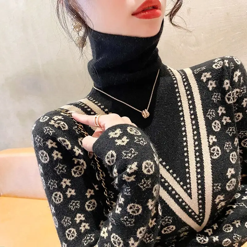 

Knitted Plaid Sweaters for Women Winter 2022 Cashmere New In Pullover Fashion Long Sleeve Slim Korean Autumn Turtleneck Jumpers