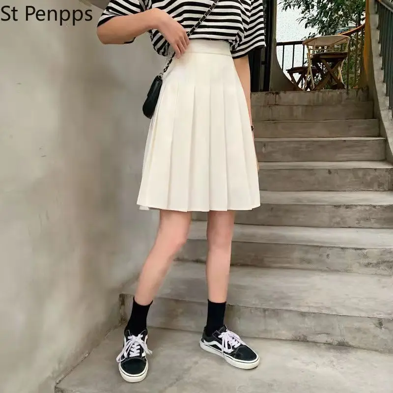 Skirts Pleated Women High Waist Summer Knee-length Preppy Style Harajuku 3XL Plus Size Chic Street School Cosplay Casual Female |