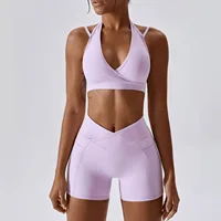 High Waist Yoga Sets Women Gym Clothing Fitness Female Sports Outfits Two Pieces Set Shockproof & Hip Push Up Shorts Sportswear 1