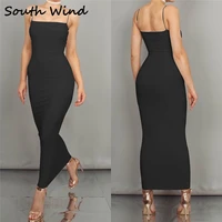 womens summer new thin strap cotton dress sexy slim solid color long dress multicolor multi size optional