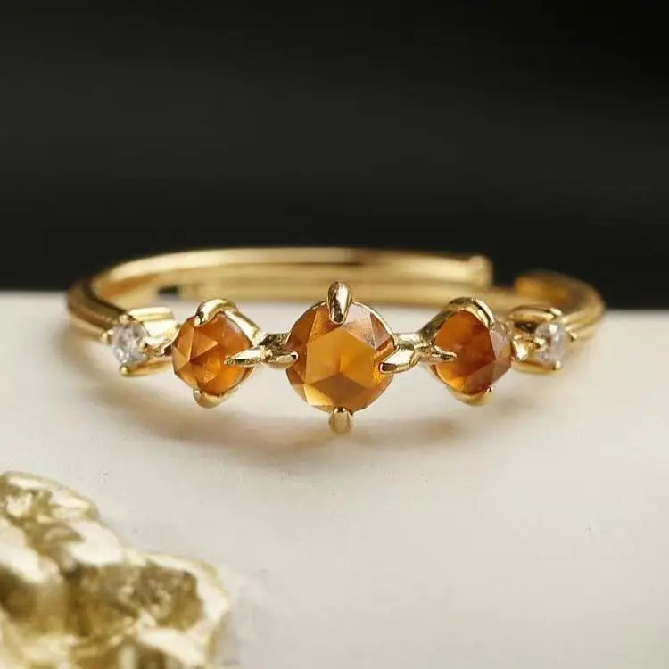 

"Sunset" S925 sterling silver Japanese orange garnet ring retro fashion all-match temperament ring female
