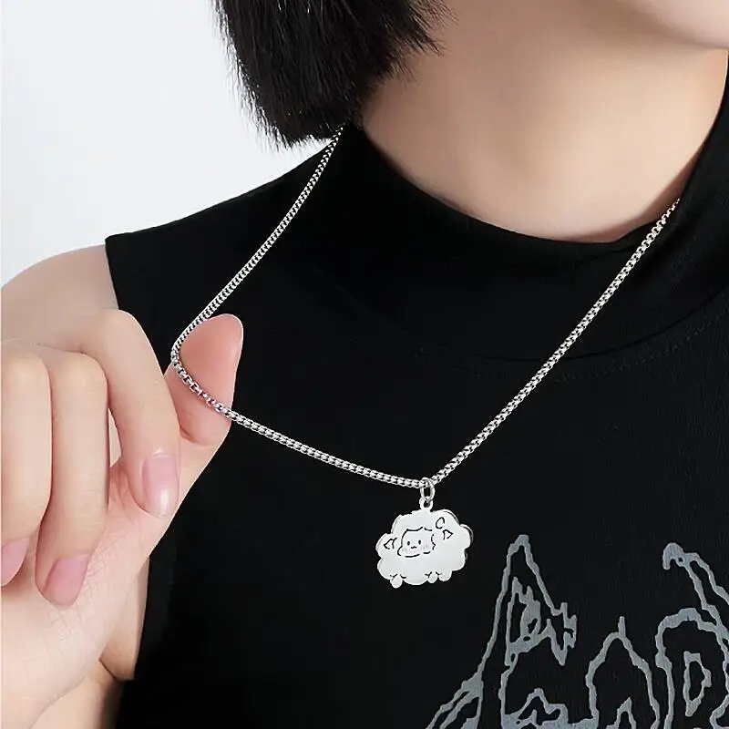 

New Cute Sheep Necklace For Women Men Korean Fashion Titanium Steel Kpop No Fade Pendant Sweater Chain Couple Jewelry Party Gift