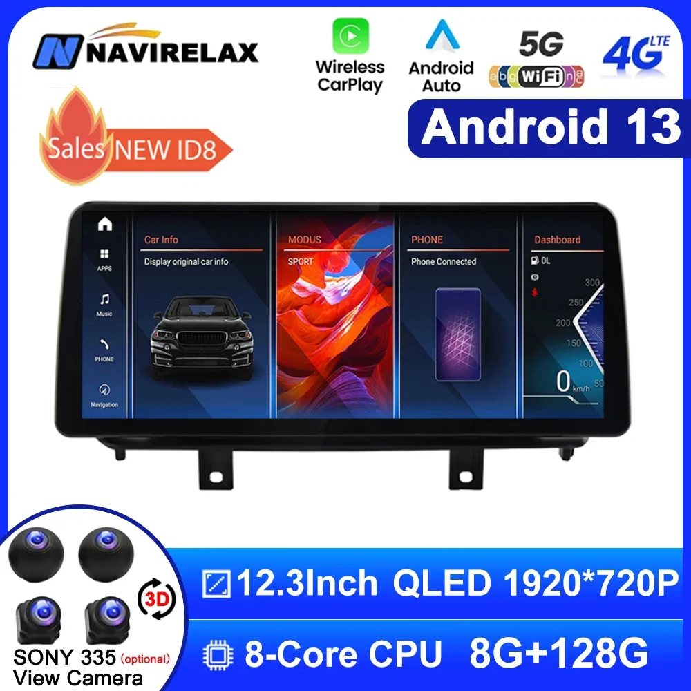 

Автомобильный мультимедийный плеер, экран 12,3 дюйма, ID8, Android 13, для BMW X5 F15 X6 F16 NBT EVO Carplay, GPS-навигация, 4G + WIFI BT