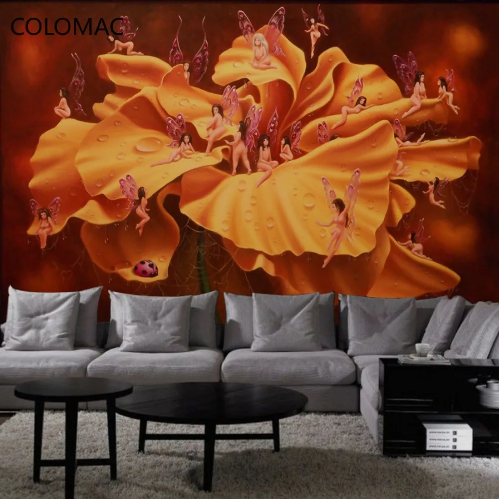 

Colomac Custom 3D Beautiful Flower Elf Background Wallpaper Large Flower Pattern Hotel Decoration Wallpaper Dropshipping