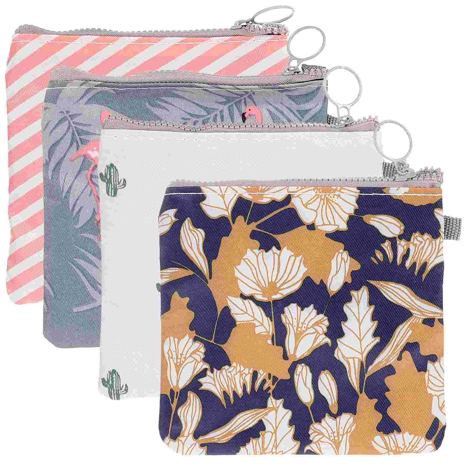 

4 Pcs Zipper Sanitary Napkin Bag Tampons Collect Bags Pakages for Women Girls (Cactus, Flamingo, Flower, Stripe, 1 Pcs Each)