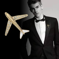 korean high grade crystal airplane brooch pin rhinestone aircraft lapel pins and brooches mens suit collar needle accessories