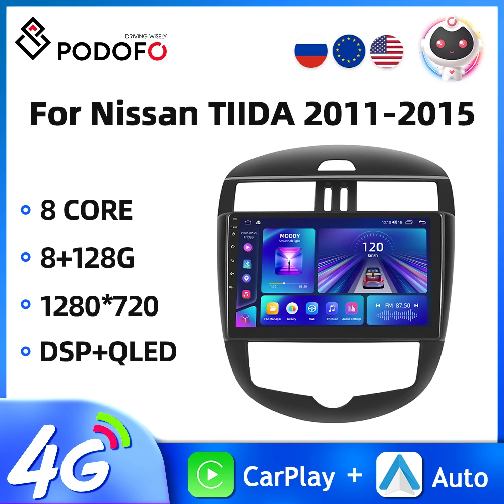 Автомагнитола Podofo мультимедийный проигрыватель для Nissan TIIDA 10 1-2015 Android 2011 Bluetooth