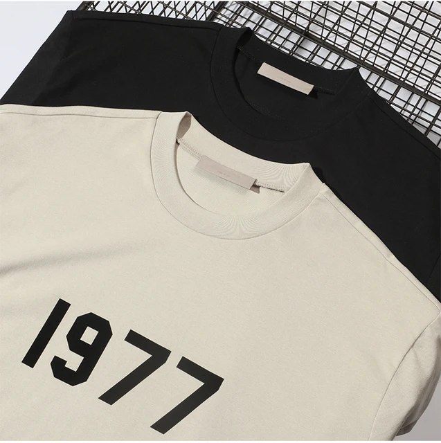 ESSTENTIALS Top Quality 1977 Flocked T-Shirt 100% Cotton Tee Hip Hop Loose Men Women Short Sleeve T-Shirts Oversized sports Wear 3