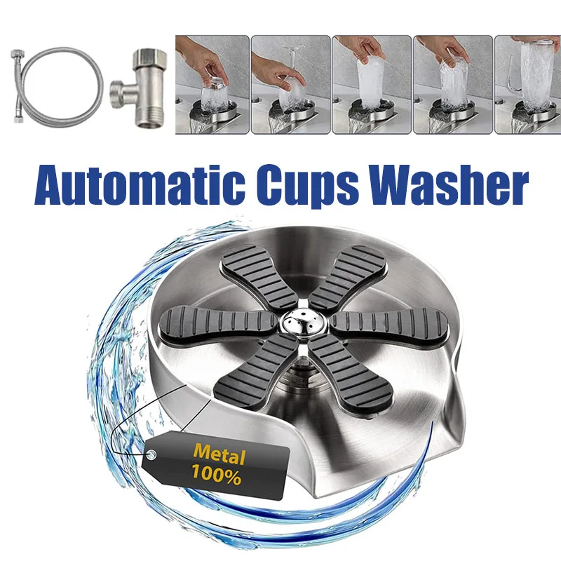 

Kitchen Cup Washing Tools Pressure Sink Detachable Rinser High Cups Stainless Automatic Steel Machine Washer Glass Cleaning Cup