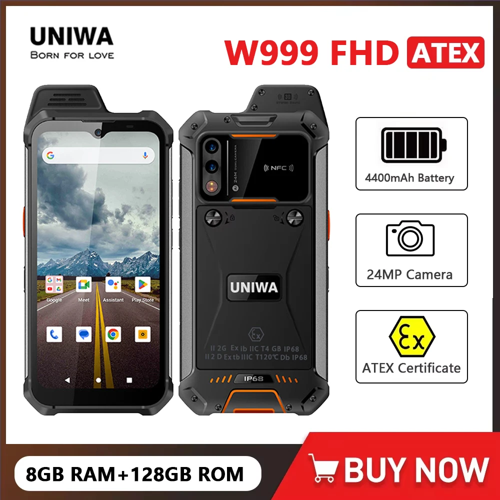 Фото UNIWA W999 ATEX Explosion IP68 Walkie Talkie 6,3 дюйма FHD Helio G99 8 ГБ + 128 ГБ 4400 мАч Смартфон Android NFC Сертификат ATEX №1