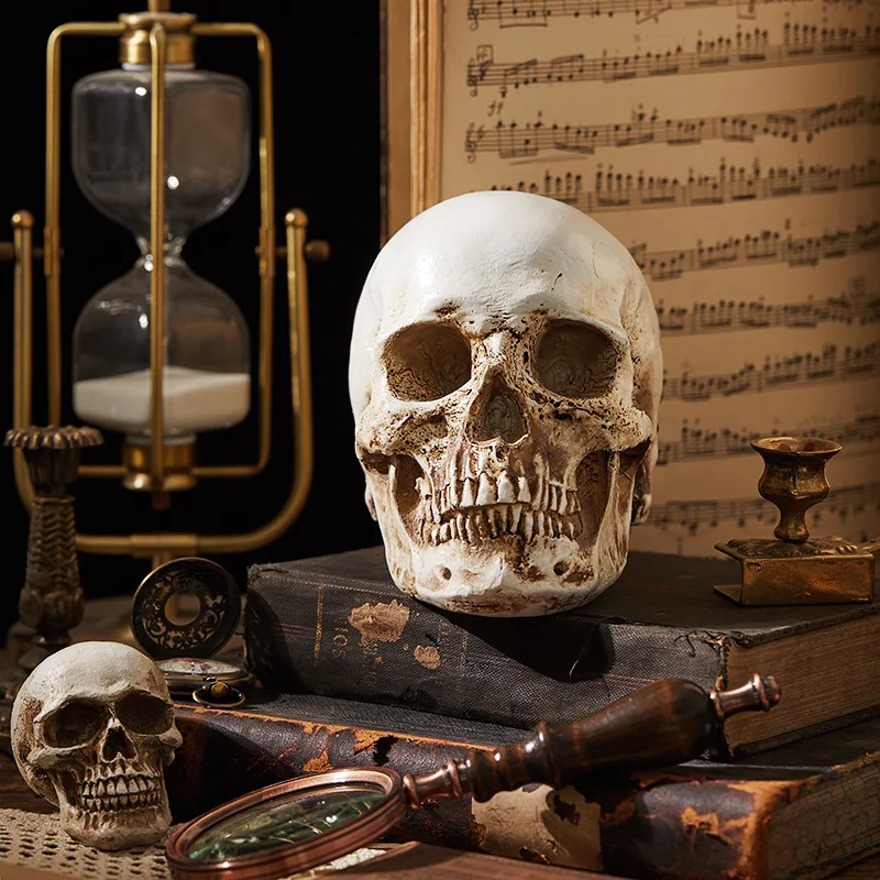 

Modern Resin Statue Retro Skull Decor Home Decoration Ornaments Creative Art Carving Sculptures Skull Model Halloween Gifts