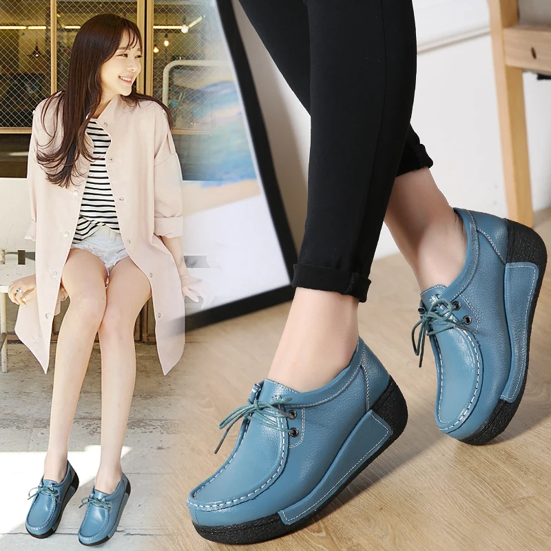 

Summer Female Shake Shoe Flat Platform Lazy Fashion Casual Genuine Leather Oxford Loafers Plus Size 41 Winter with Fur